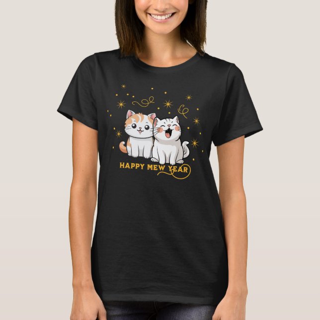 Camiseta Parceiro Feliz de Mew Party Cat Pun (Frente)