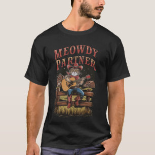 Camiseta Parceiro Meowdy Cowboy Engraçado Gato Chapéu Vinta