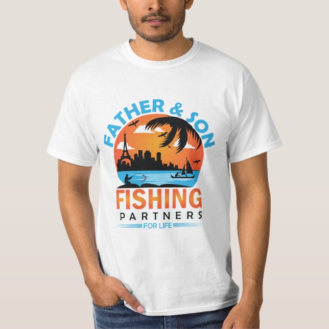 Camiseta Parceiros de Pesca Pai e Filho para a Vida (Frente)