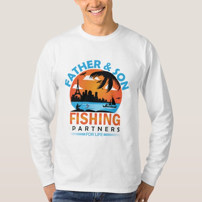 Camiseta Parceiros de Pesca Pai e Filho para a Vida (Frente)