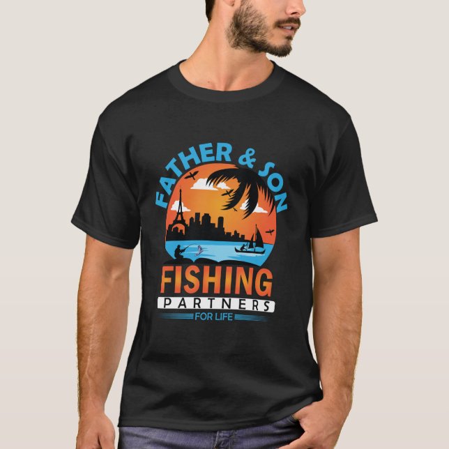 Camiseta Parceiros de Pesca Pai e Filho para a Vida (Frente)