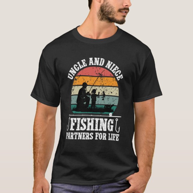 Camiseta Parceiros de pesca Tio e sobrinha parceiros de pes (Frente)