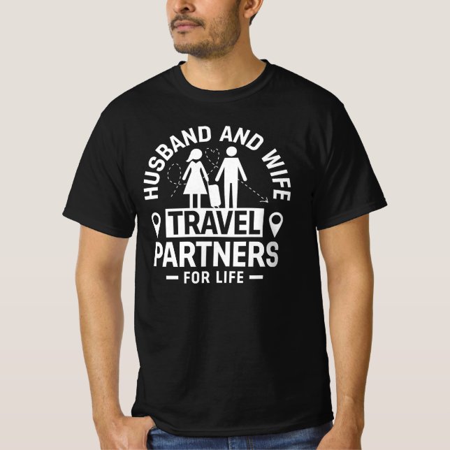 Camiseta Parceiros de Viagem Para a Vida Marido e Mulher (Frente)