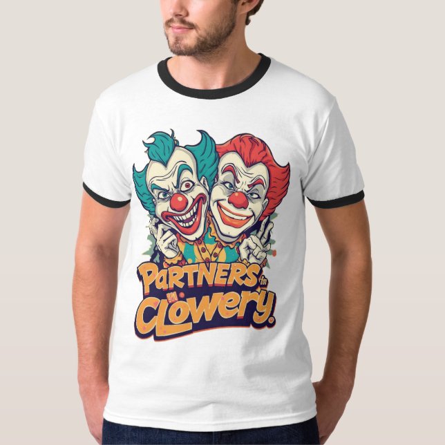 Camiseta Parceiros na Clowery (Piada de Palhaço Divertida) (Frente)