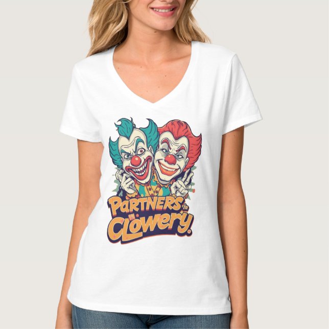 Camiseta Parceiros na Clowery (Piada de Palhaço Divertida) (Frente)