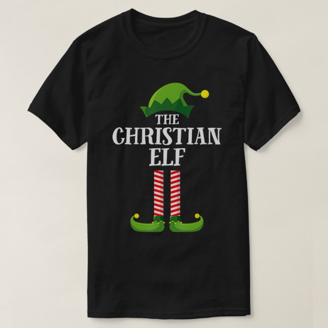 Camiseta Parcela de Natal do Grupo Familiar Christian Elf M (Frente do Design)