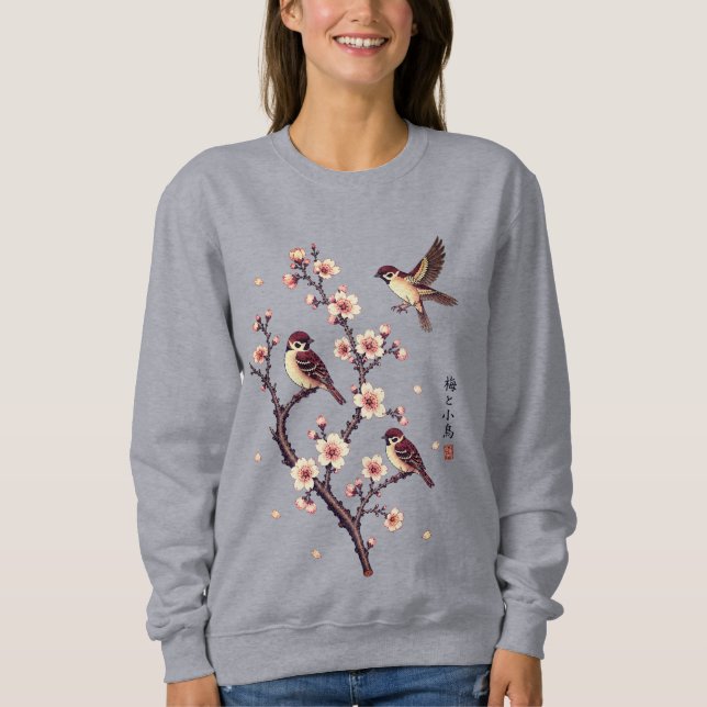 Camiseta Pardais da Primavera num Ramo Florido (Frente)