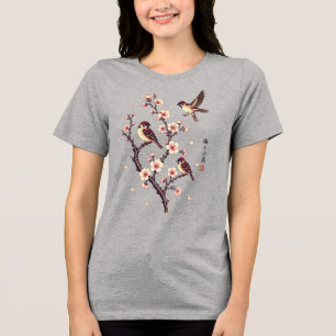 Camiseta Pardais da Primavera num Ramo Florido