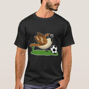 Camiseta Pardal de desenho animado fofo jogando futebol