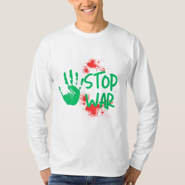 Camiseta Pare a Guerra – Design Gráfico Ousado de Mão Anti- (Frente)