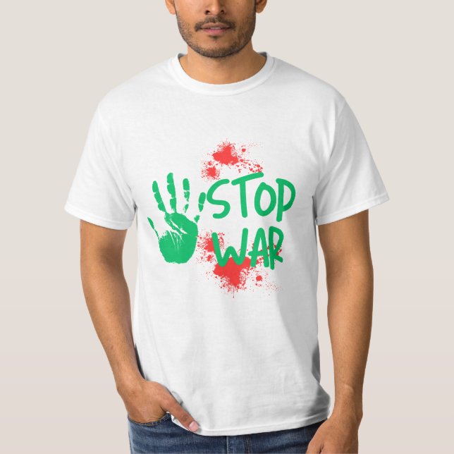 Camiseta Pare a Guerra – Design Gráfico Ousado de Mão Anti- (Frente)
