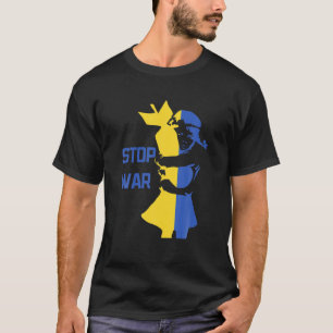 Camiseta Pare a Guerra Eu Fico Com a Bandeira da Ucrânia Ap