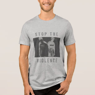 Camiseta "Pare a Violência" Gráfico de Guerra em Carvão Pre