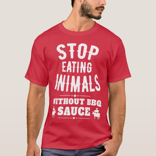 Camiseta Pare de Comer Animais Sem Molho de Churrasco engra (Frente)