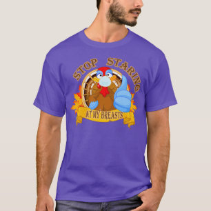 Camiseta pare de olhar para o meu peito, peru engraçado par