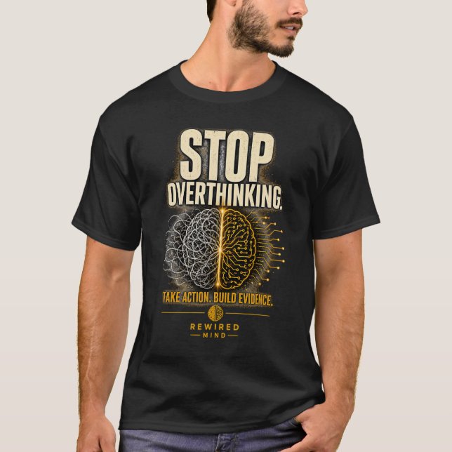 Camiseta Pare de Pensar Demais | Mente Reprogramada Preta (Frente)