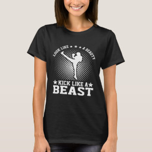 Camiseta Pareça Um Bela Garota Como Uma Mulher Do Kickboxer