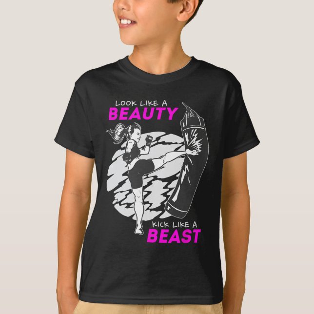 Camiseta Pareça Uma Beleza Chute Como Uma Fera - Kickboxing (Frente)