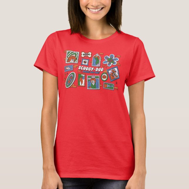 Camiseta Parede de Quadros de Halloween do Scooby-Doo (Frente)