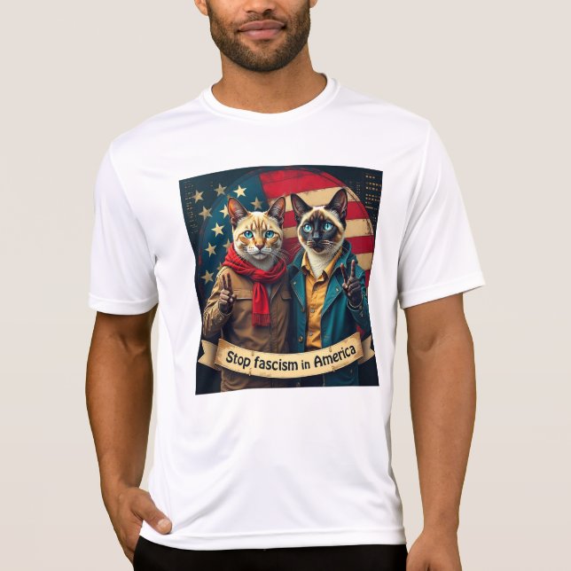 Camiseta Parem Com O fascismo Nos Gatos Americanos (Frente)