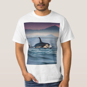 Camiseta Parental Bliss: Mamãe E Bebê Orcas No Oceano,