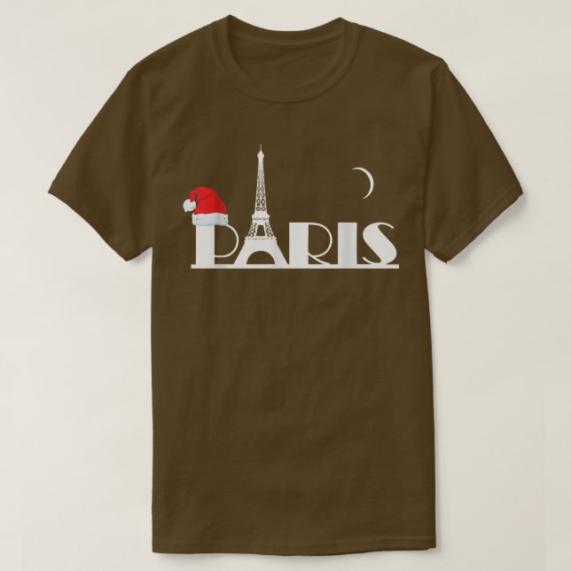 Camiseta Paris at night and the Eiffel Tower with Santa hat (Frente do Design)