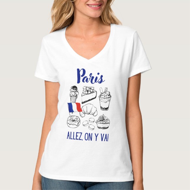 Camiseta Paris França Allez Sobre Y Va Tshirt Womens (Frente)