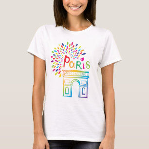 Camiseta Paris França   Arc de Triomphe   Neon Design