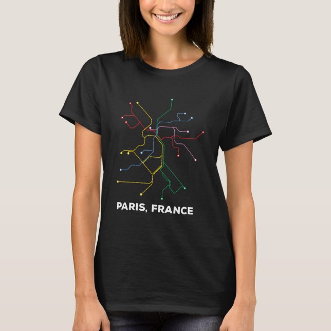 Camiseta Paris França — Mapa dos comboios Subterrâneos Rail (Frente)
