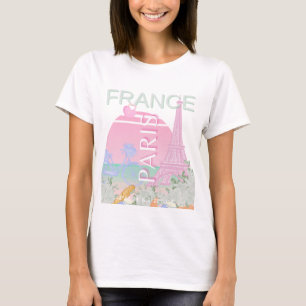 Camiseta Paris, França, Viagem, Arte, Papoila, Pastel, Rosa