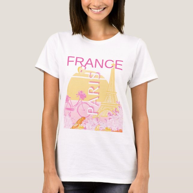 Camiseta Paris, França, Viagem, Arte, Pré-Disquete, Rosa (Frente)