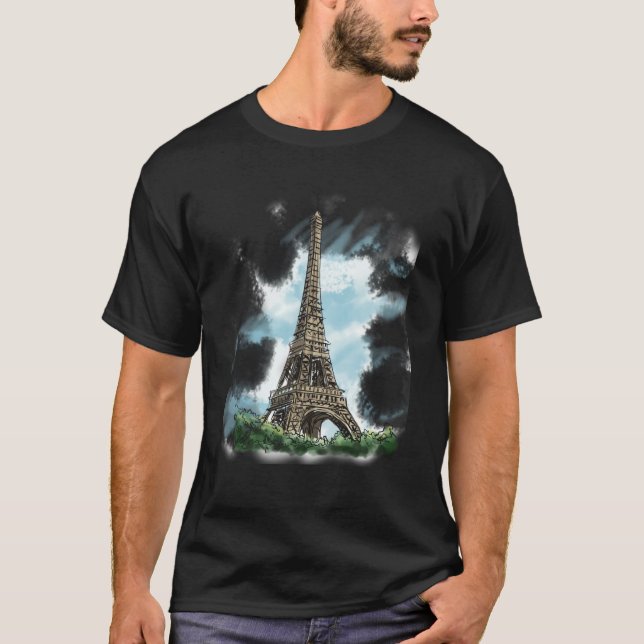 Camiseta Paris French Eiffel Tower European French Blue Sky (Frente)