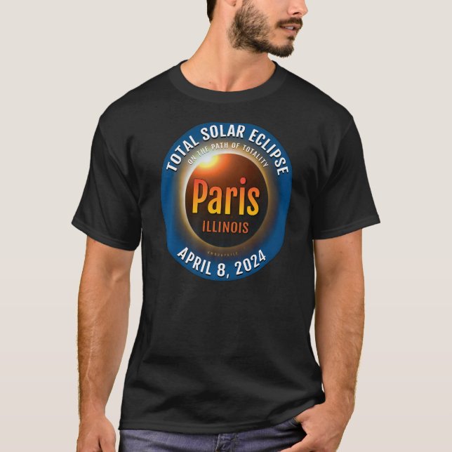 Camiseta Paris Illinois IL Total Eclipse Solar 2024 3 Pre (Frente)