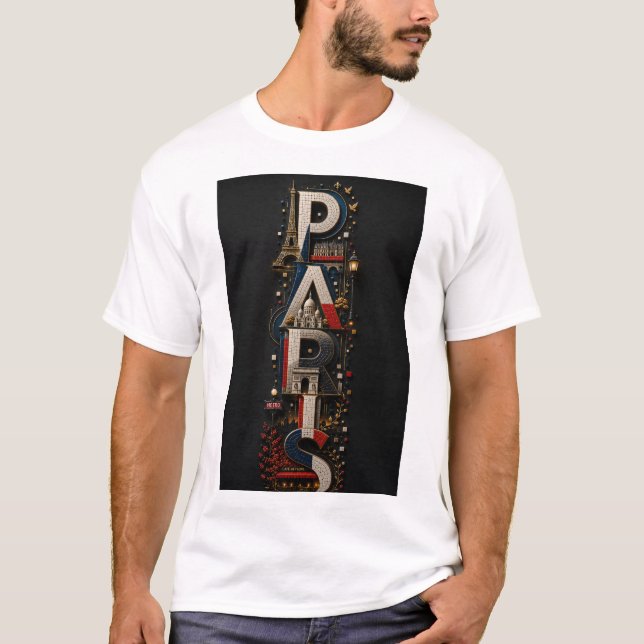Camiseta Paris – Mosaico Micro 3D Vertical com Cores France (Frente)