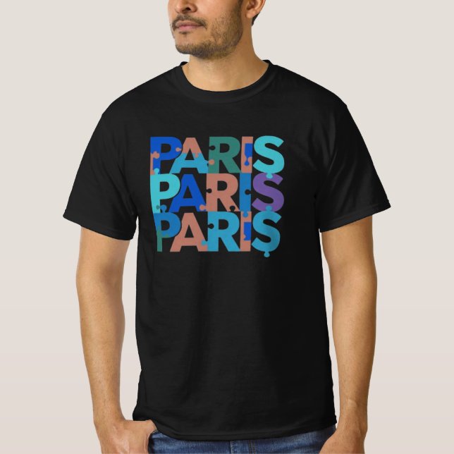 Camiseta Paris: Typografia Quebra-cabeça Artística 4 (Frente)