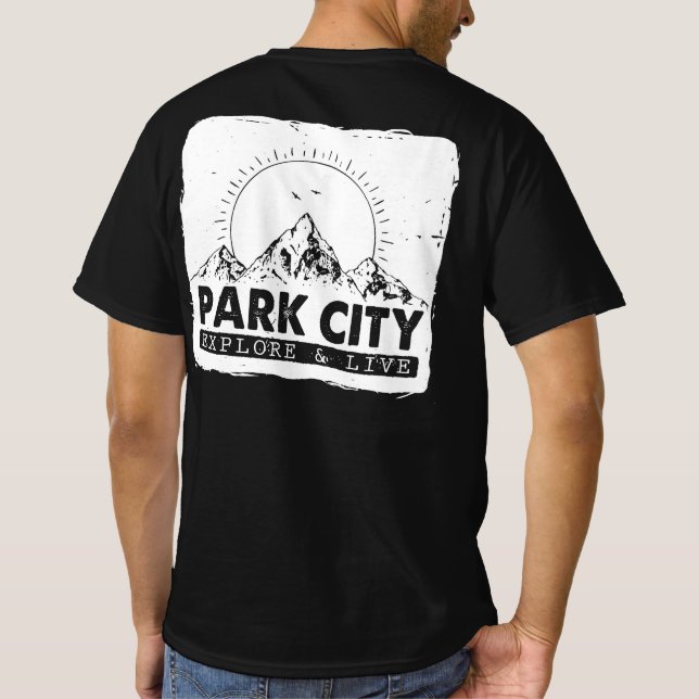 Camiseta Park City Utah Explora E Caminha Em direto (Verso)