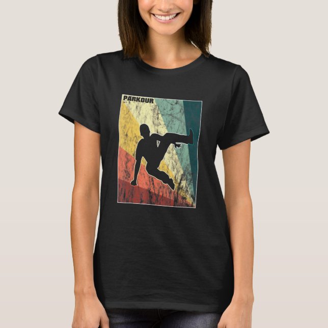 Camiseta Parkour Retro Vintage Pulando Sobre Obstáculo (Frente)