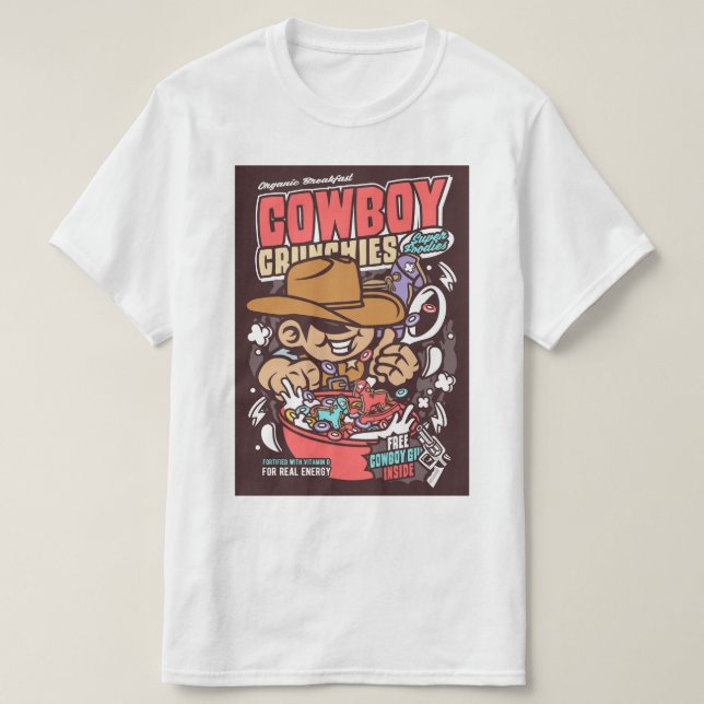 Camiseta Paródia de Pop de Arte Cereal de Cowboy (Frente do Design)