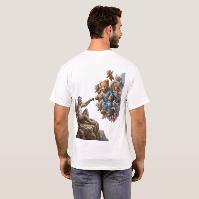 Camiseta Paródia do Macaco Engraçado Criando Adão (Parte Traseira Completa)