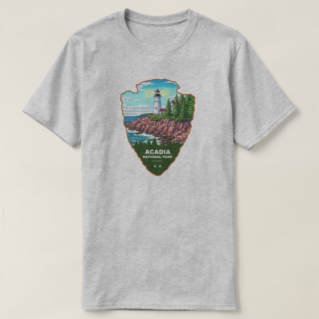 Camiseta Parque Nacional Acadia Maine Arrowhead (Frente do Design)