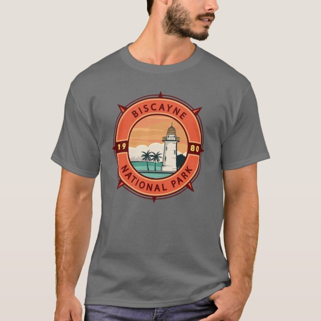 Camiseta Parque Nacional Biscayne Retro Compass Emblem (Frente)