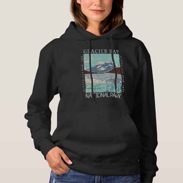 Camiseta Parque Nacional da Baía de Glacier Alaska Retro Di (Frente)