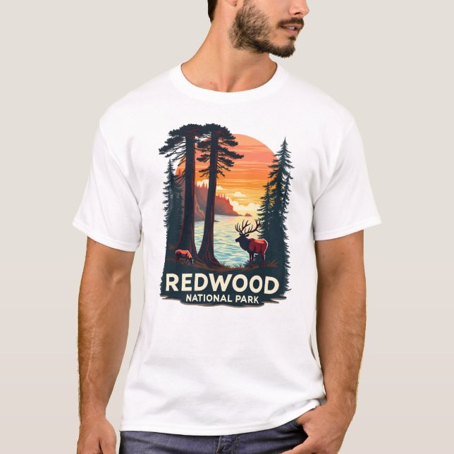Camiseta Parque Nacional de Redwood - Cenário de Veados (Frente)