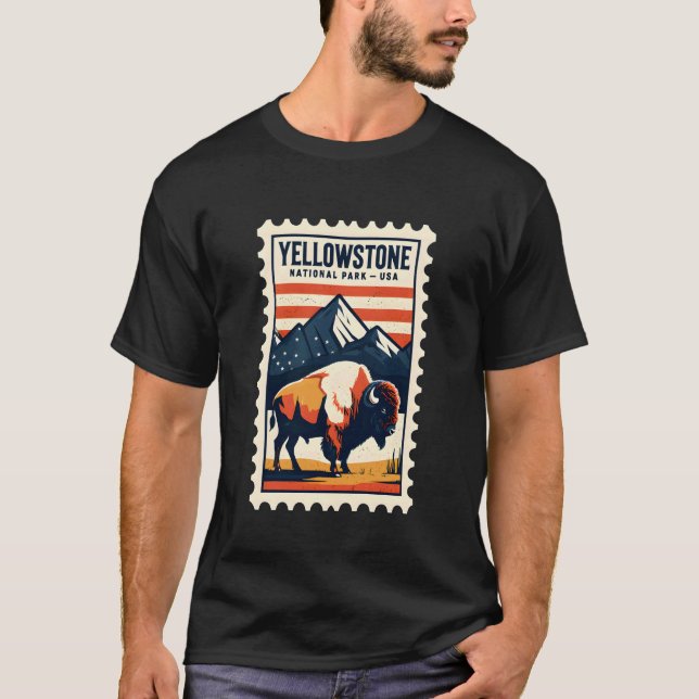 Camiseta Parque Nacional de Yellowstone Bisonte Vintage Mon (Frente)
