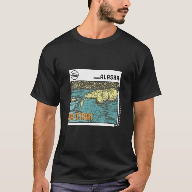 Camiseta Parque Nacional do Alaska Katmai - Retro Bear Souv (Frente)