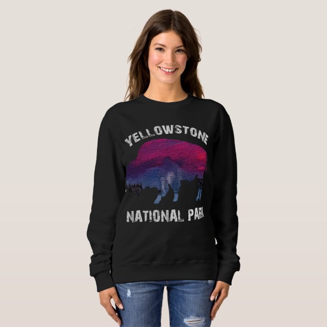 Camiseta Parque Nacional do Vintage Retro Yellowstone Bison (Frente Completa)