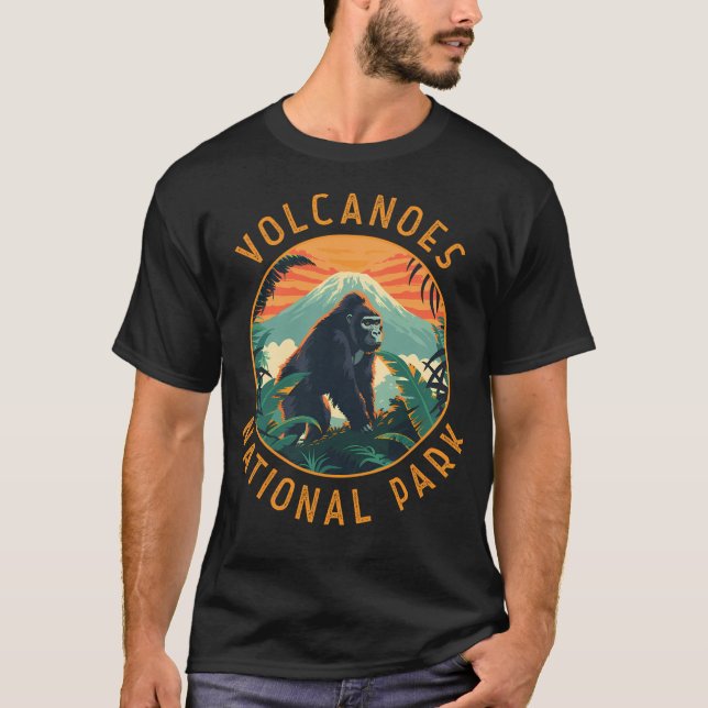 Camiseta Parque Nacional dos Vulcões Ruanda, Retro, Ci em D (Frente)