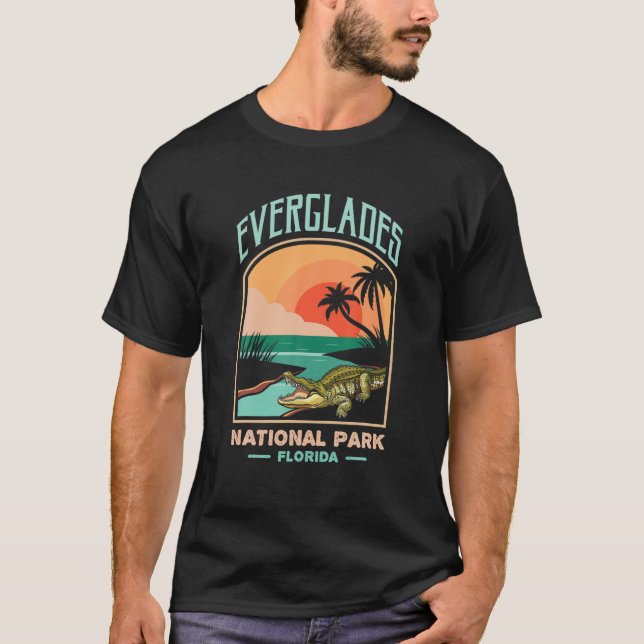Camiseta Parque Nacional Everglades Crocodilo dos EUA Flóri (Frente)