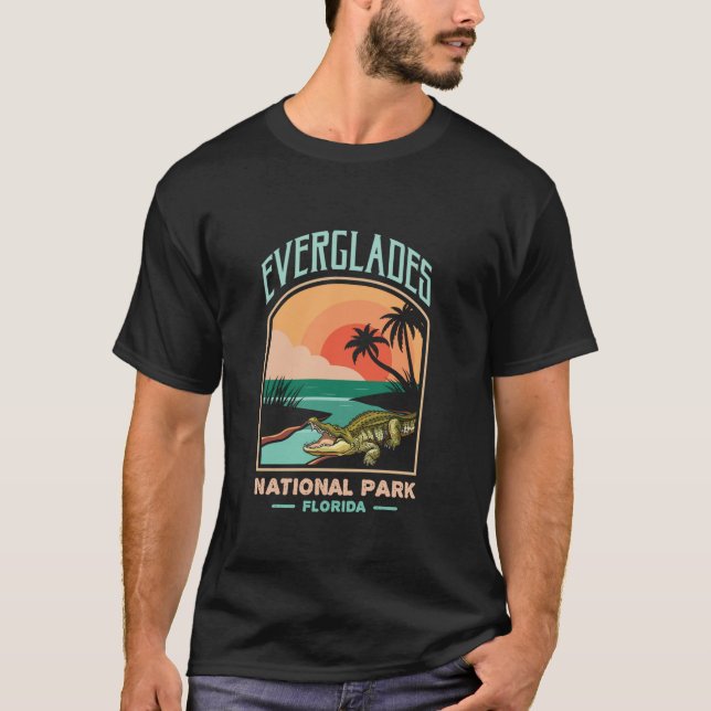 Camiseta Parque Nacional Everglades Crocodilo dos EUA Flóri (Frente)