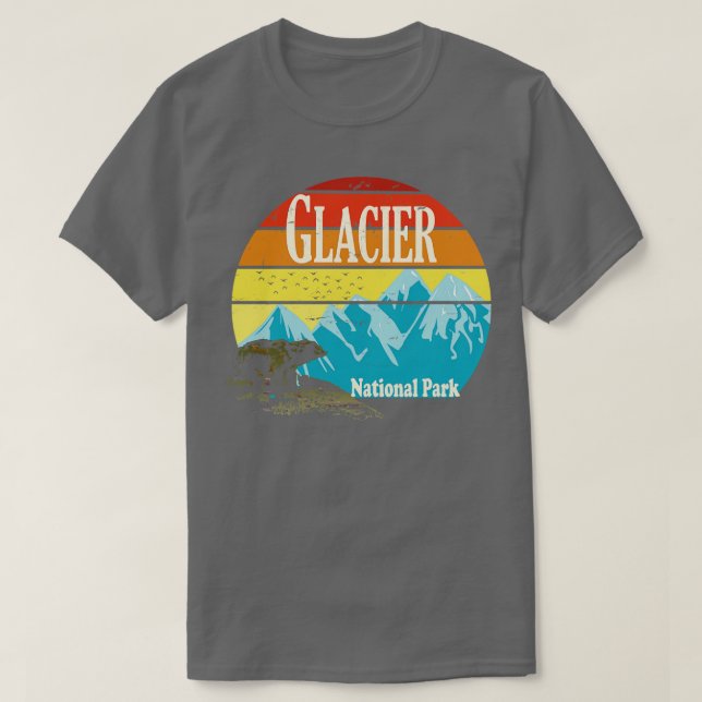 Camiseta Parque Nacional Glaciar com Montanhas e Barragem d (Frente do Design)